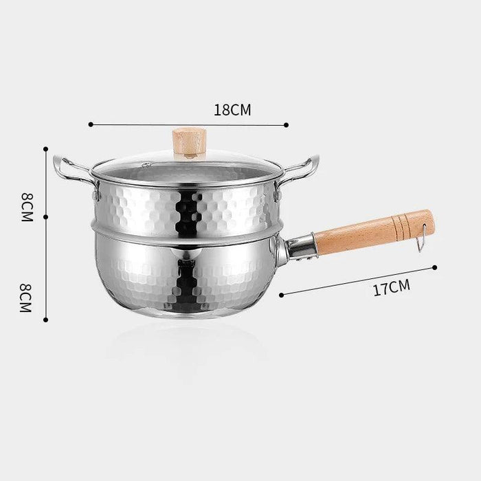 Japanese Stainless Steel Snow Pan with Ergonomic Wooden Handle and Lid - Perfect for Stewing, Frying, and Milk Heating