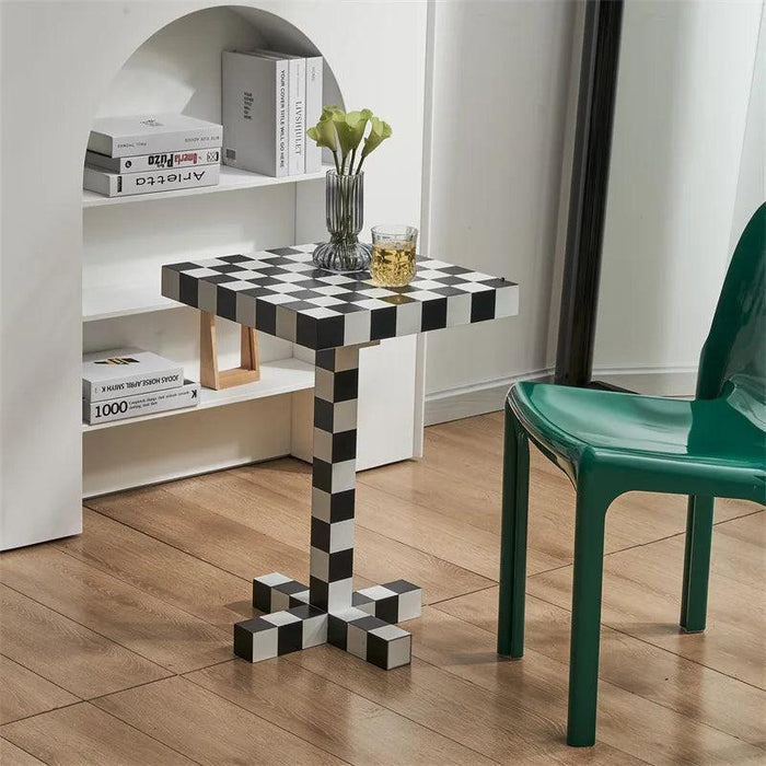 Chic Scandinavian Checkerboard Accent Table - Stylish Addition for Any Room