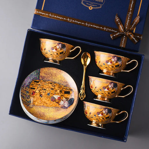 European Vintage Tea Set with Exquisite Egyptian Couple Design - A Luxurious Addition to Tea Time