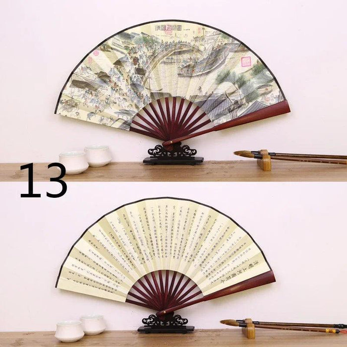 Vintage Silk Folding Fan with Bamboo Handle - Stunning Handheld Accessory for Celebrations and Home Sophistication