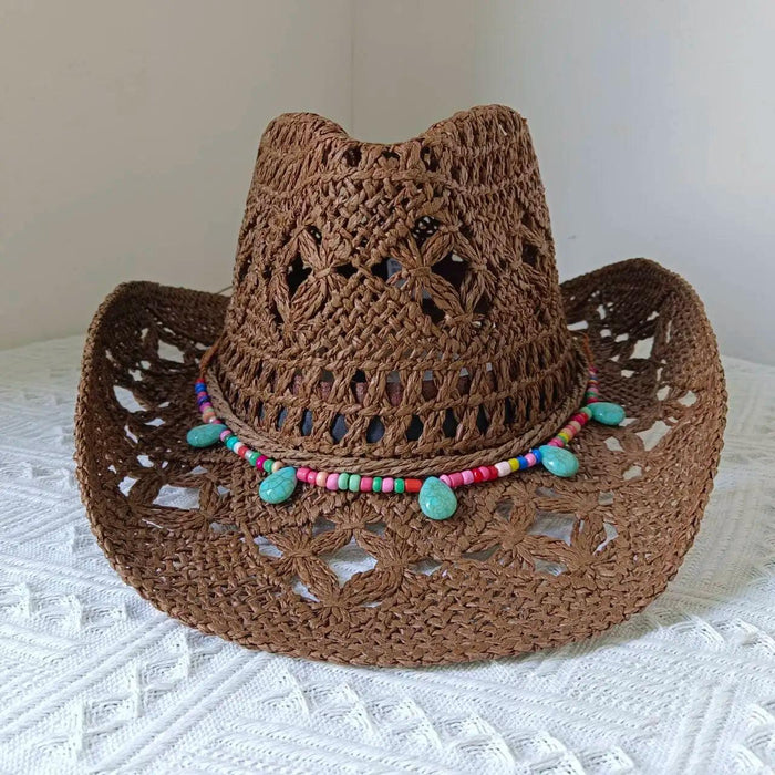 Rose Red Cowboy Straw Hat - Adjustable Wide Brim Sun Hat for All Seasons