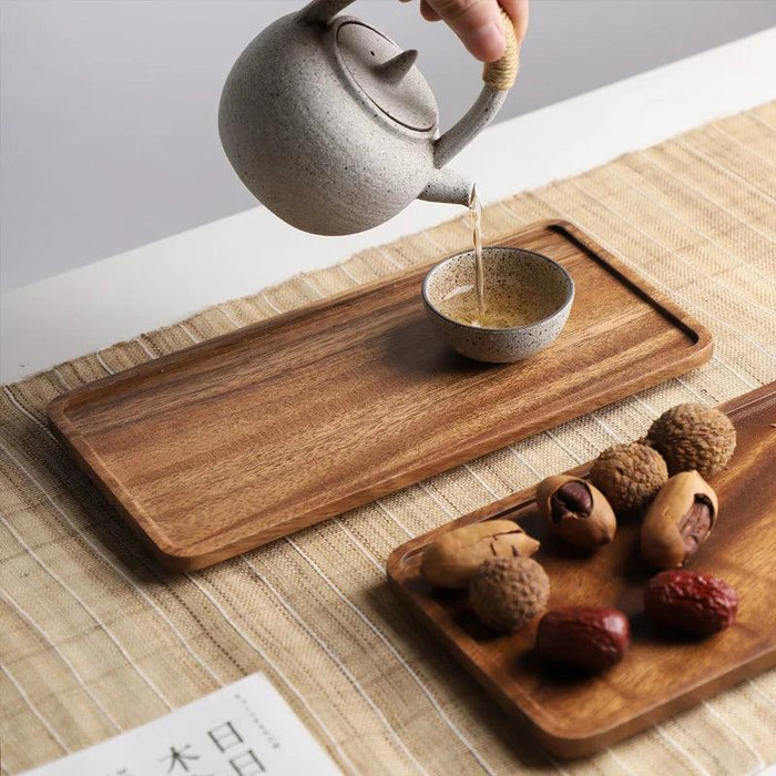 Handcrafted Acacia Wood Rectangle Serving Tray - Elegant Food and Snack Holder for Home and Hospitality