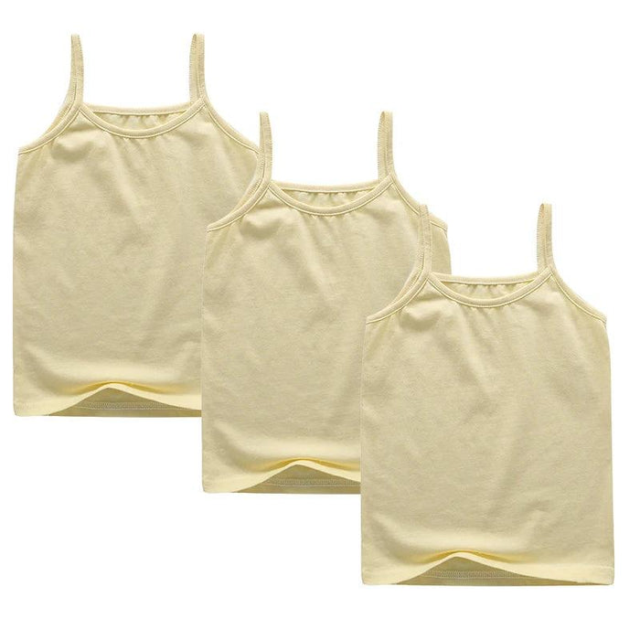 3-Pack Girls' Trendy Sleeveless Cotton Cami Tops - Stylish Spaghetti Strap Vests for Kids