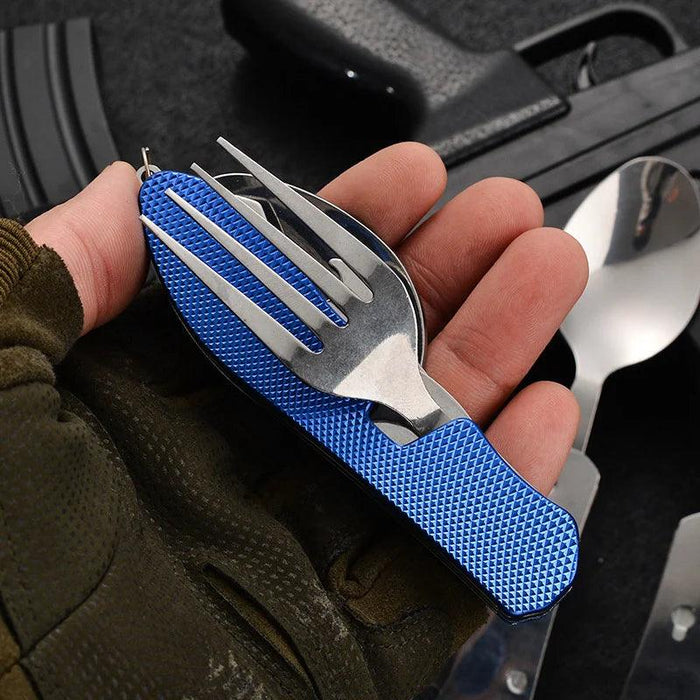 Multi-Functional Outdoor Dining Utensil Set: Fork, Spoon, Knife & Bottle Opener for Campers and Hikers