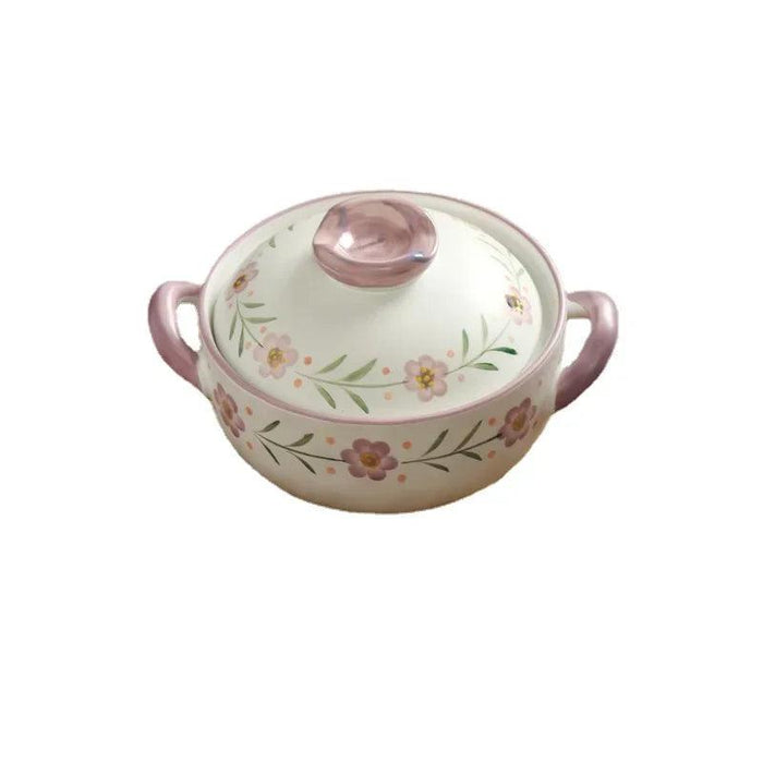 Elegant Japanese Taro Clay Casserole with Purple Floral Design for Gas Cooking: Experience Authentic High-Heat Culinary Traditions