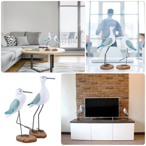 Coastal Bliss Wooden Seabird Figurine Set - Elegant Nautical Accents for Beachy Home Interiors