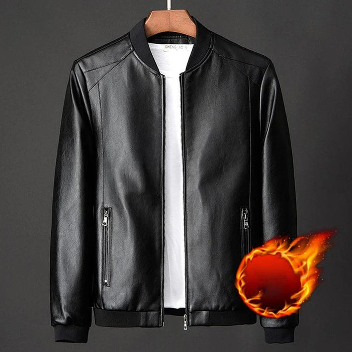 Men's Stylish Collarless Slim Fit Faux Leather Jacket - Trendy Korean Baseball Coat