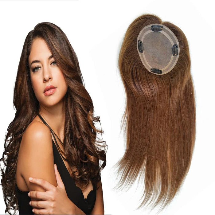 6x5 Inch Clip-In Real Hair Topper for Thinning Hair with Double Circle Base and 4 Secure Clips