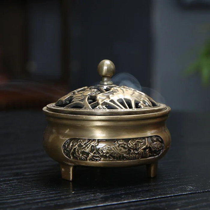 Antique Hollow Copper Incense Burner with Three Legs - Elegant Zen Decor for Home and Yoga Spaces