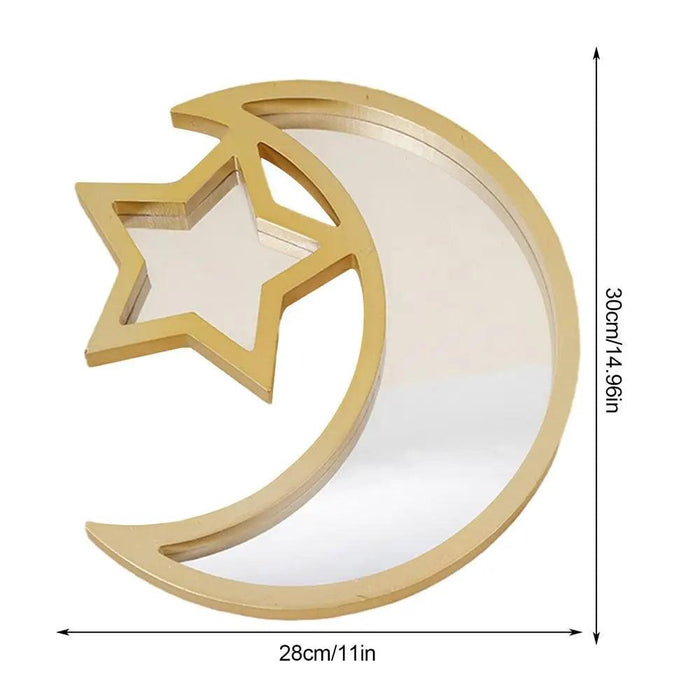 Elegant Wooden Eid Serving Tray with Star and Moon Design - Perfect for Festive Home Decor and Gifting