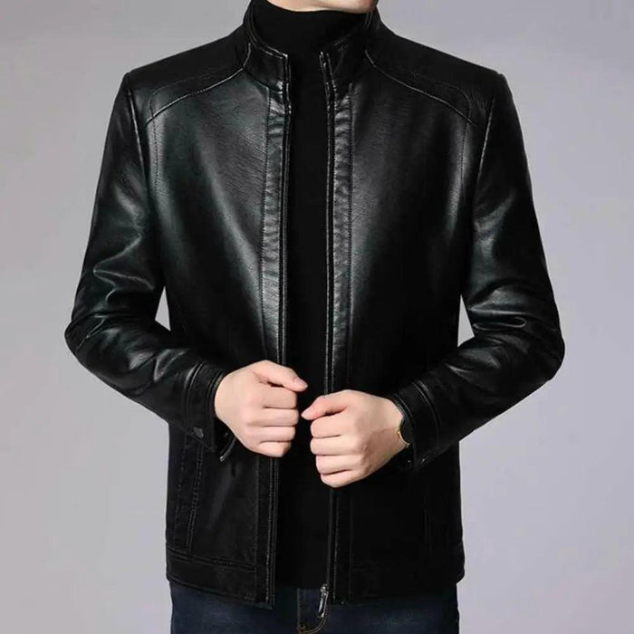 Men's Stylish Faux Leather Biker Jacket - Warm and Windproof Outerwear