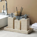 Natural Beige Travertine Luxury Bathroom Accessory Collection - Soap Dispenser, Dish, Reed Diffuser & Vanity Tray Set