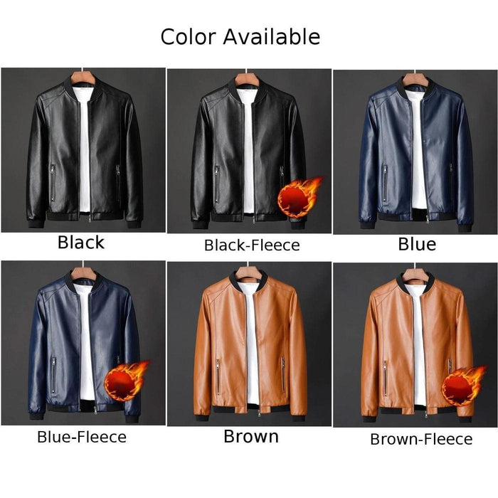 Men's Slim Fit Collarless Faux Leather Baseball Jacket - Trendy Korean Style