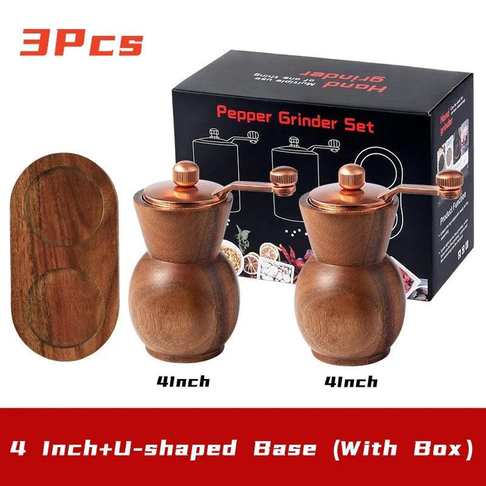 Elegant Hand-Cranked Wooden Spice Grinder Set with Adjustable Ceramic Core