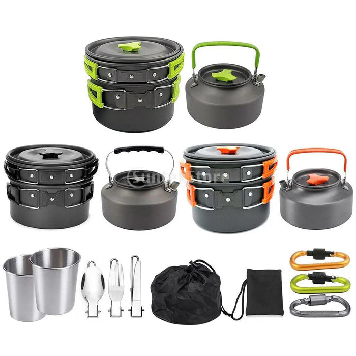 All-in-One Portable Camping Cookware Set with Non-Stick Cookware, Kettle, and Collapsible Utensils for Outdoor Adventures