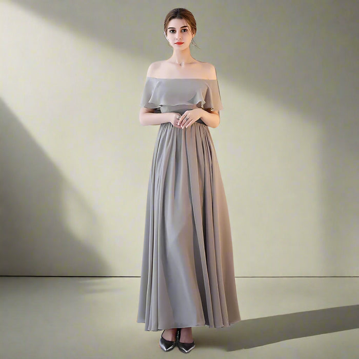 Elegant Off-Shoulder Pleated Gowns for Bridesmaids and Formal Events