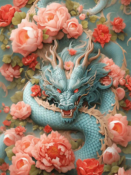 Chinese Dragon Blossom 5D Diamond Art DIY Craft Kit - Complete Embroidery Set with Bonus Square Drills for Stunning Home Decor