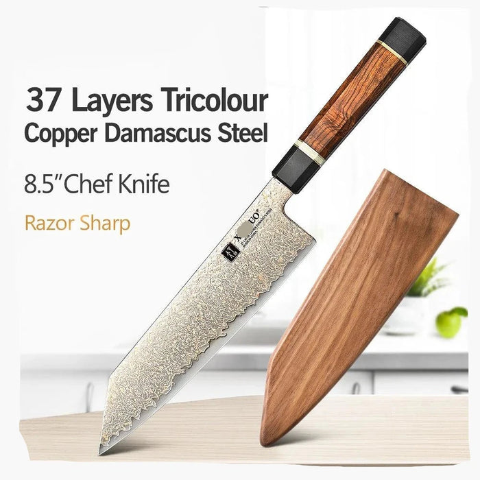 8.5" Professional Damascus Chef Knife - 37 Layers Tricolour Copper Steel with Exquisite Gift Box