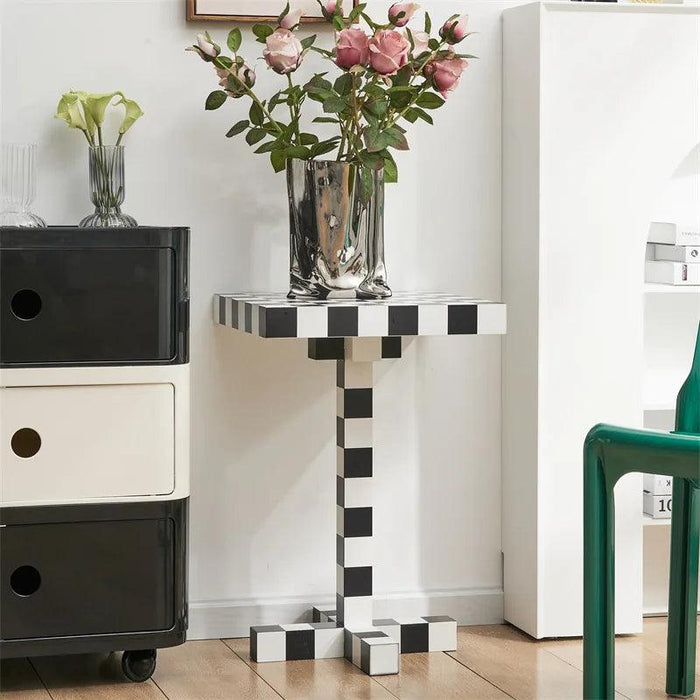 Chic Scandinavian Checkerboard Accent Table - Stylish Addition for Any Room