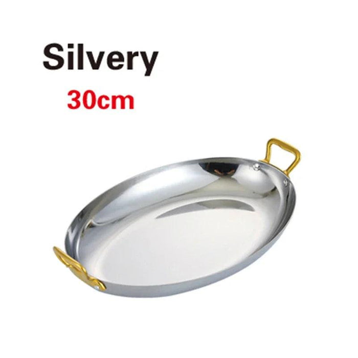 Sophisticated Dual Handle Stainless Steel Steak Plate for Gourmet Dining