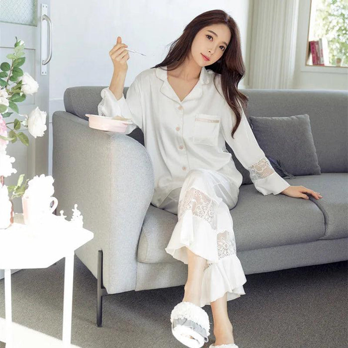 Elegant Lace Ice Silk Pajama Set for Women