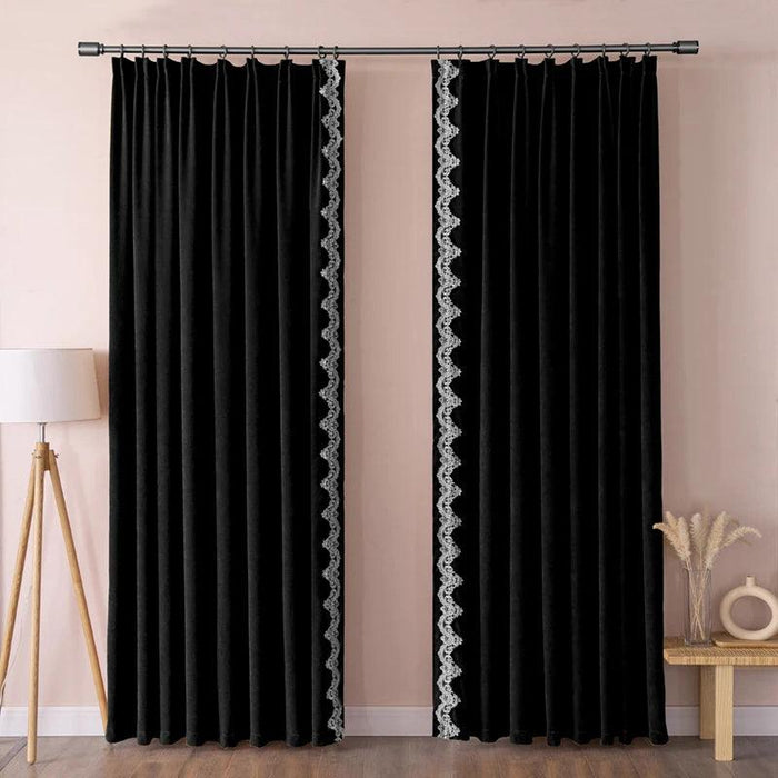 Luxurious French-Style Black Velvet Lace Blackout Drapes with Romantic Ruffles for Stylish Interiors