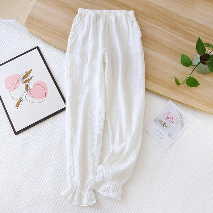 Lightweight Double-Layer Cotton Lounge Pants for Women - Cozy Sleepwear Bottoms