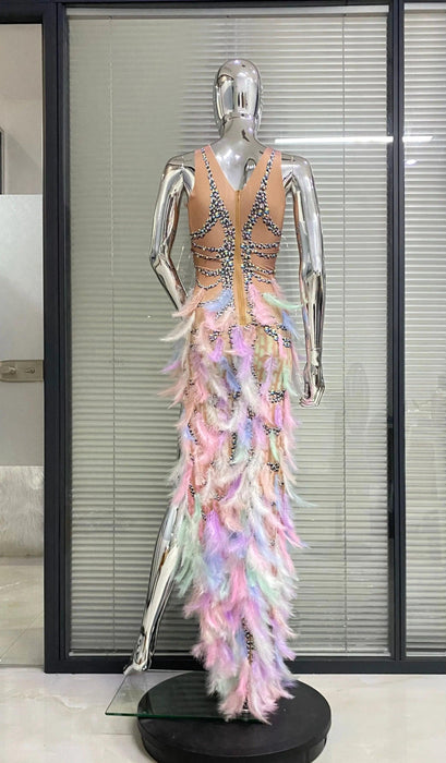 Opulent Feather & Diamond Evening Dress - Custom Luxury | Exclusive 2023 Release