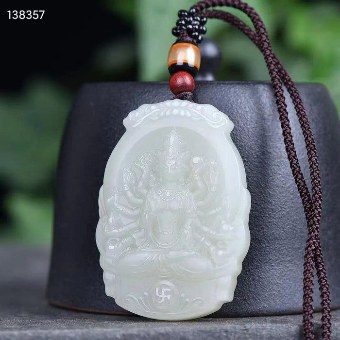 Natural White Hetian Jade Guanyin Pendant Necklace for Peace and Prosperity