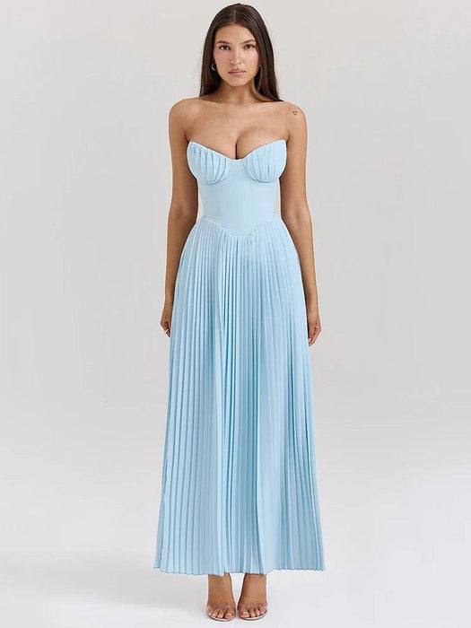 Glamorous Off-Shoulder High Waist Pleated Maxi Dress - Backless Bodycon Long Gown for Women