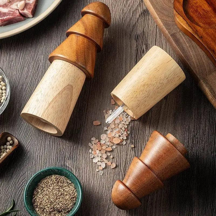 Set of 3 pcs - Elegant Adjustable Wooden Spice Grinder Set for Gourmet Cooking