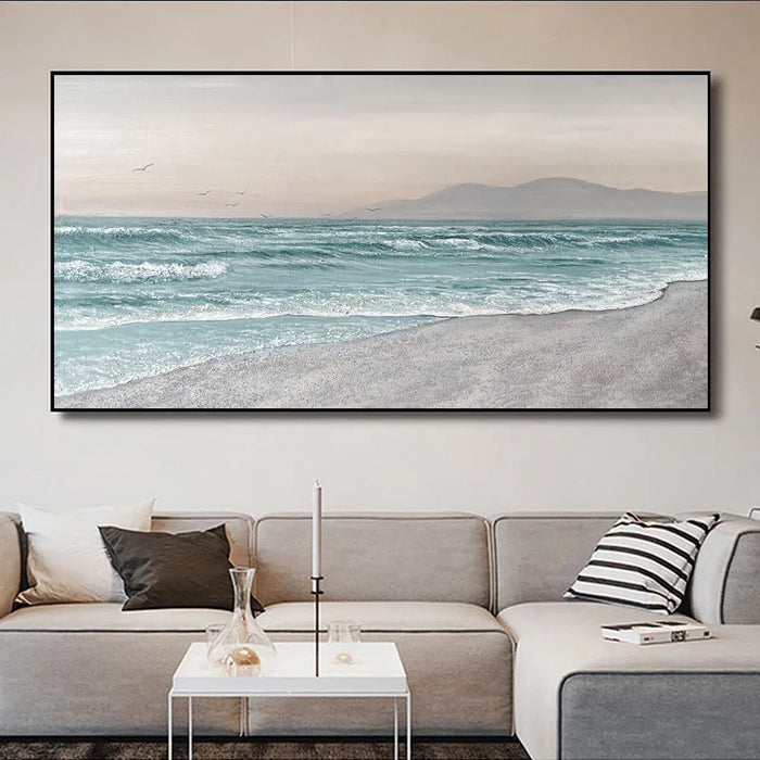Tranquil Seaside Abstract Canvas Oil Painting for Spacious Living Spaces