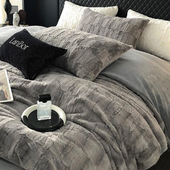 Luxury Black Plush Shaggy Bedding Set - 4 Piece Velvet Duvet Cover Collection