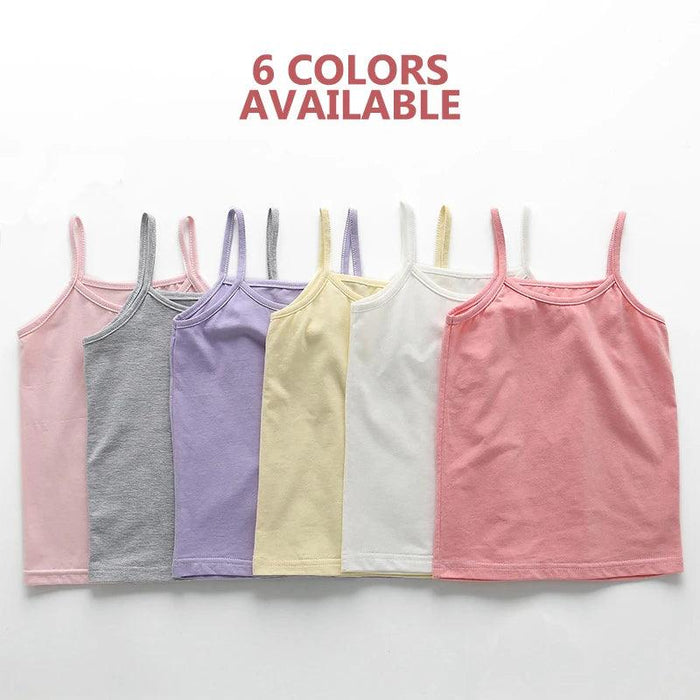 3-Pack Girls' Trendy Sleeveless Cotton Cami Tops - Stylish Spaghetti Strap Vests for Kids