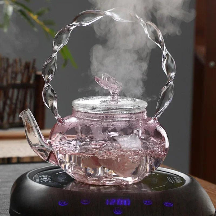 Elegant 700ml Clear Pink Iris Pyrex Teapot - The Perfect Addition to Your Tea Ceremony