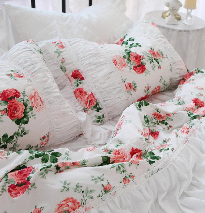 Korean Style Red Rose Printing Bedding Set