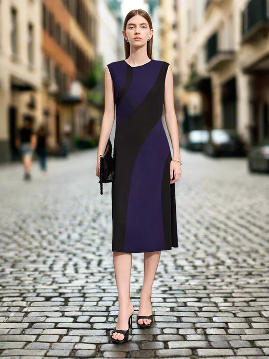 Summer Sleeveless A-line Midi Dress - Slim Fit Office Essential for Women