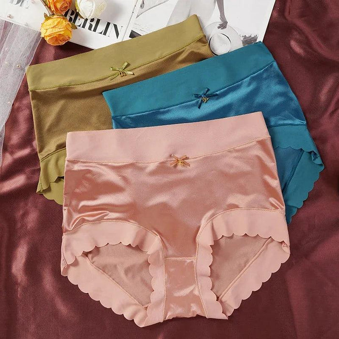 Premium 2-Pack Women's High-Waisted Seamless Satin Silk Briefs