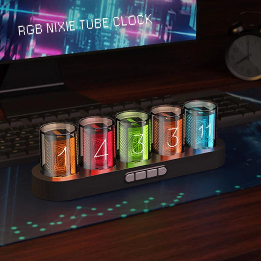 Customizable RGB LED Nixie Tube Clock - Luxurious Gift for Gamers and Stylish Desktop Decor