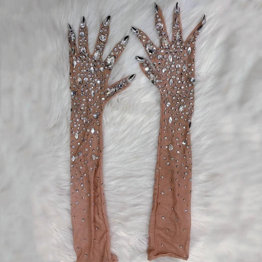 Sparkling Rhinestone Performance Gloves - Illuminate Your Stage Presence and Nightlife Style