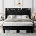 Luxurious Black Wingback Bed Frame with Smart Storage Headboard and Charging Ports