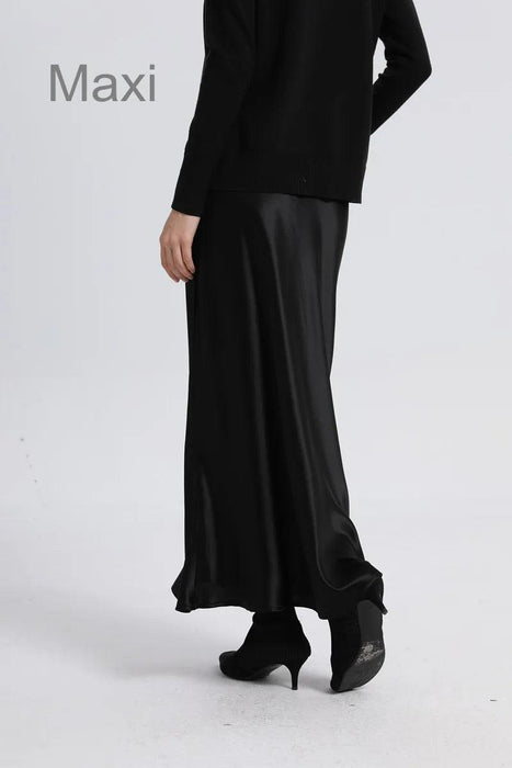 Chic Loose Knitting Top and Luxurious Acetate Satin Skirt Set for Women