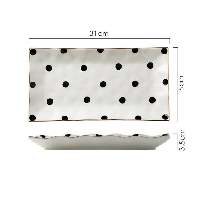 Elegant Gold-Trimmed Polka Dot Ceramic Dining Set for Sophisticated Entertaining
