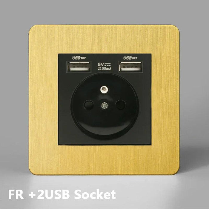 Luxurious Gold Dimmer Switch Set with USB Charging Port - Perfect for French/EU Plugs