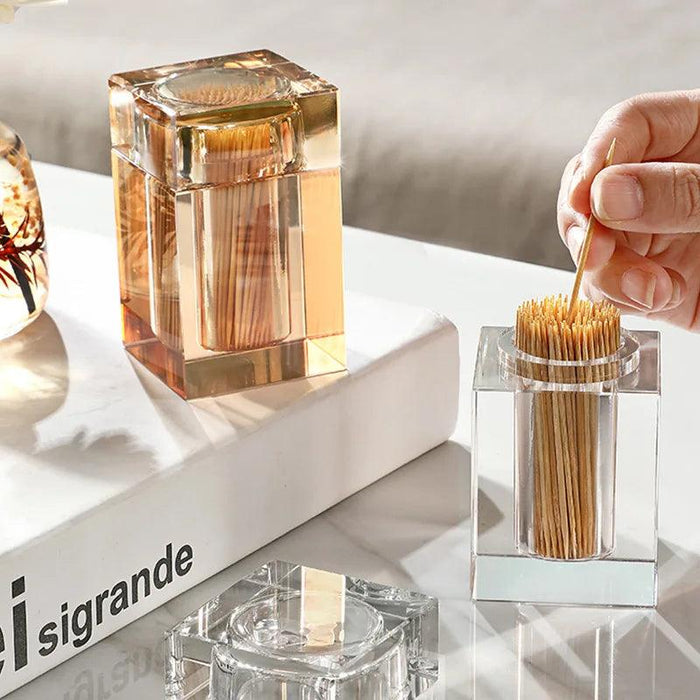 Luxurious Crystal Glass Jar for Toothpicks and Cotton Swabs - Elegant Storage Solution for Home and Hotel Decor