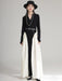 Chic Black Color-block Floor-Length Dress with V-Neck and Long Sleeves