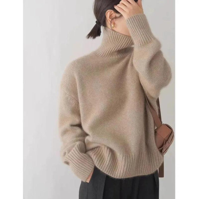 Chic High Neck Cashmere Knit Sweater for Women