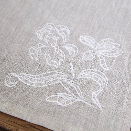 Iris Floral Embroidered Linen Napkin - Luxurious European Flax Collection