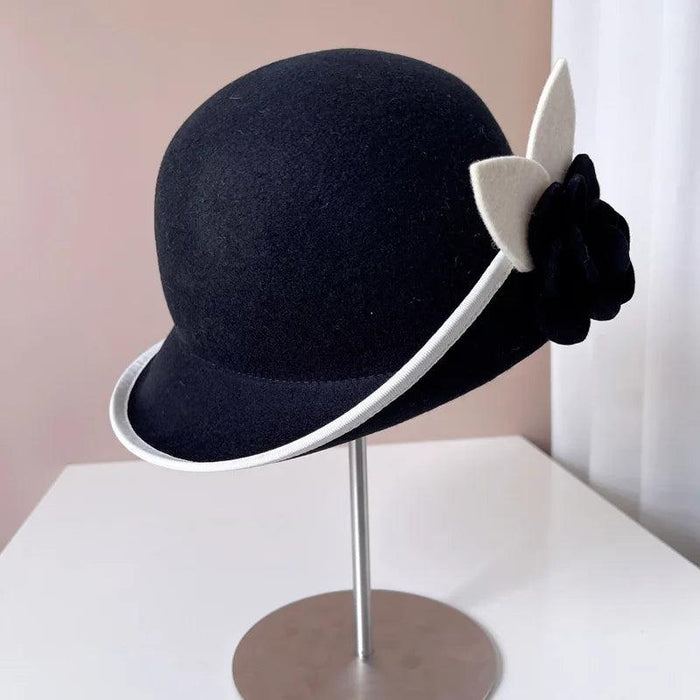 Elegant Camellia Wool Felt Top Hat - Women's Autumn/Winter Fashion Essential