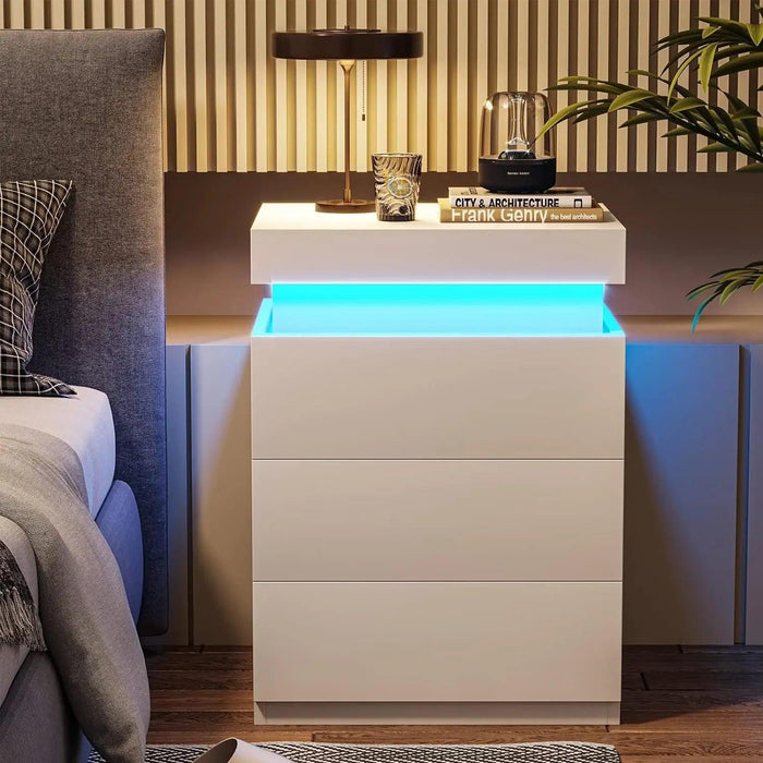 Modern Smart LED Nightstand with Customizable Ambiance and Integrated Charging Station